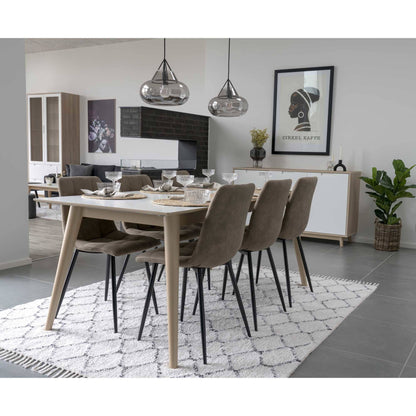 Scaun de dining rotativ, material bouclé, bej-gri, in living modern