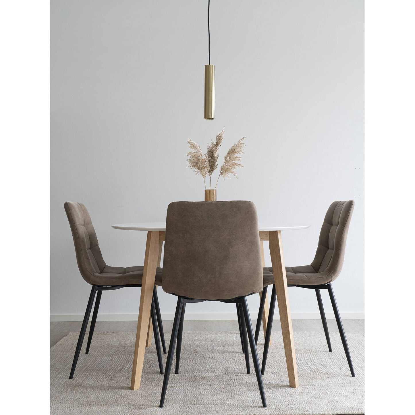Scaun de dining rotativ, material bouclé, bej-gri, in living modern