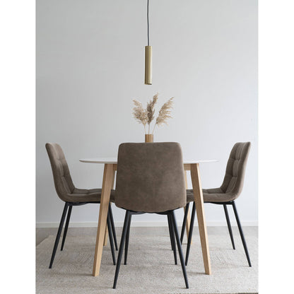 Scaun de dining rotativ, material bouclé, bej-gri, in living modern