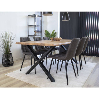 Scaun de dining, microfibra, gri inchis, picioare negre, in living scandinav modern
