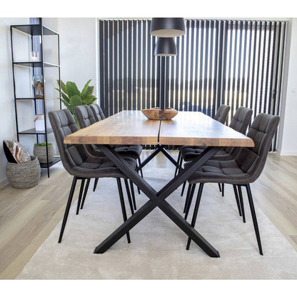Scaun de dining, microfibra, gri inchis, picioare negre, in living scandinav modern