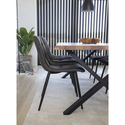 Scaun de dining, microfibra, gri inchis, picioare negre, in living scandinav modern