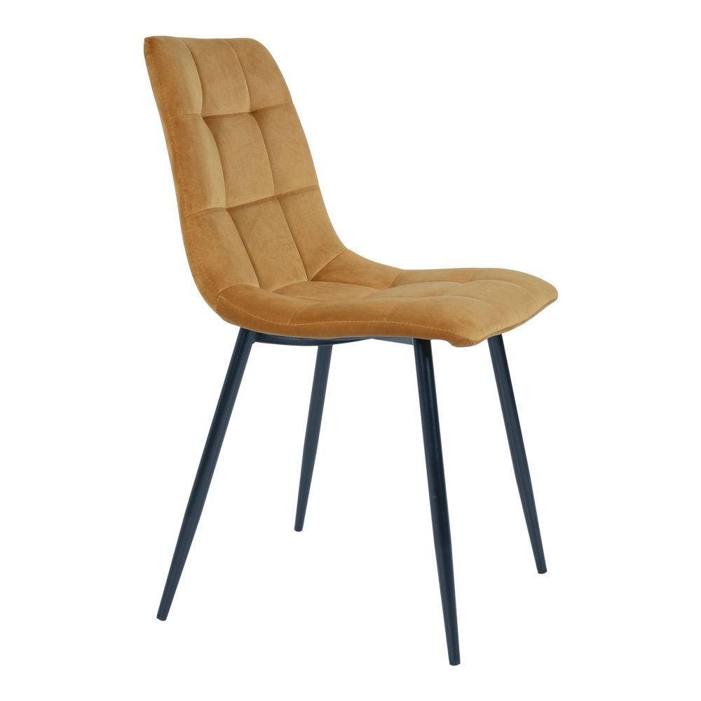  Scaun de dining din catifea, galben mustar, picioare negre