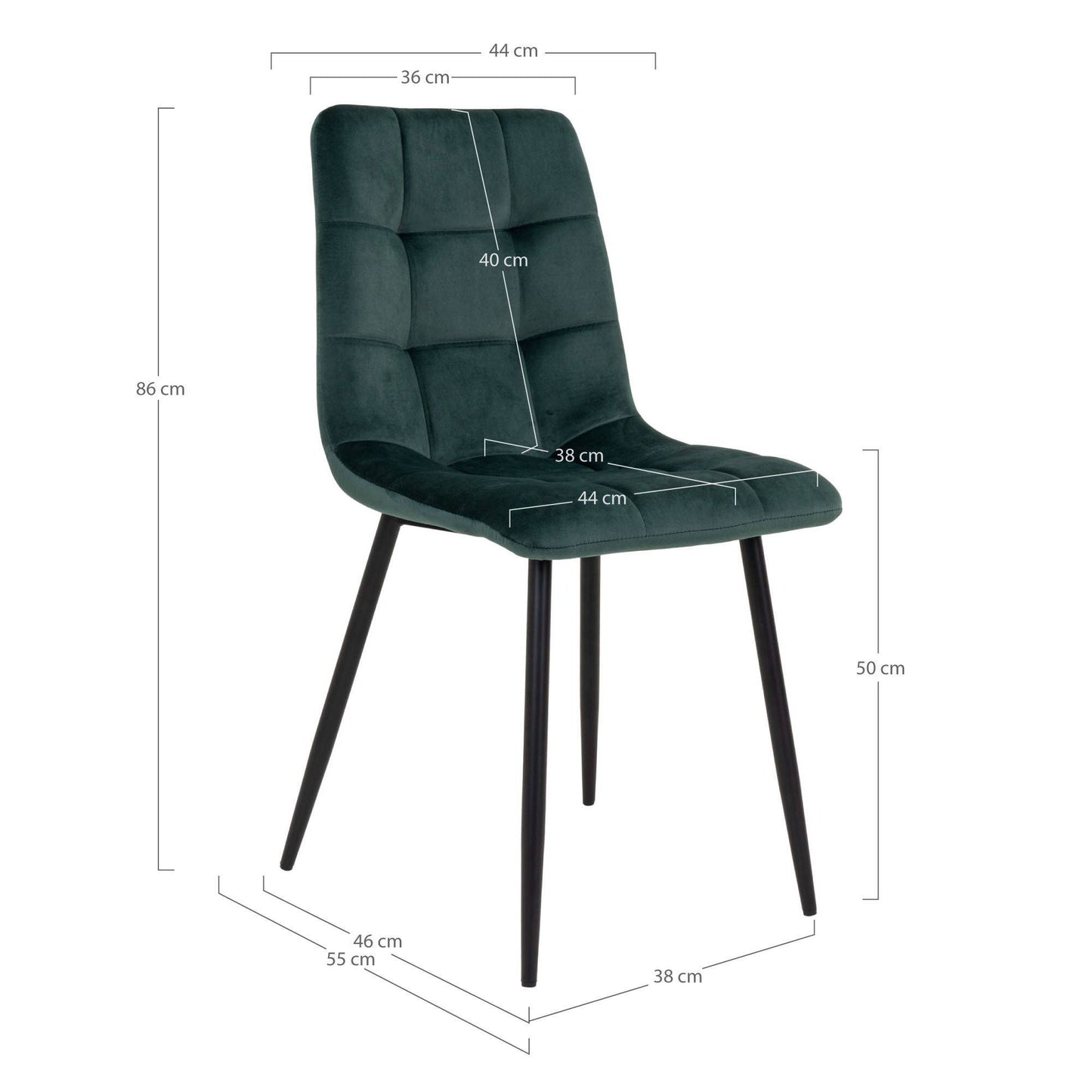 Scaun de dining din catifea, verde inchis, picioare negre