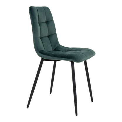 Scaun de dining din catifea, verde inchis, picioare negre