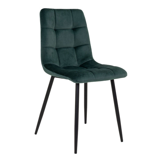 Scaun de dining din catifea, verde inchis, picioare negre