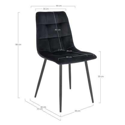 Scaun de dining din catifea, negru, picioare negre