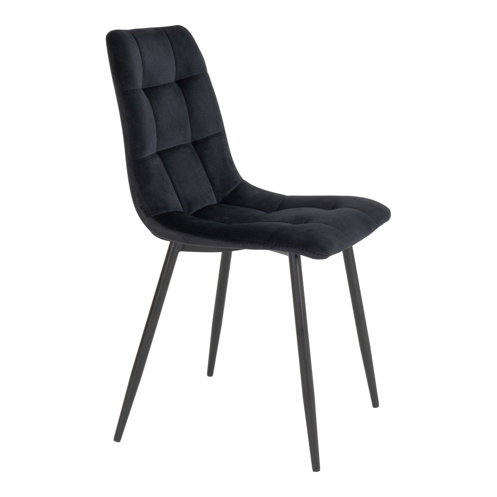Scaun de dining din catifea, negru, picioare negre