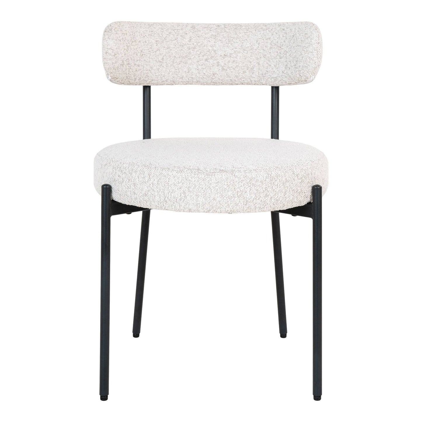 Scaun de dining din material bouclé, alb, picioare negre