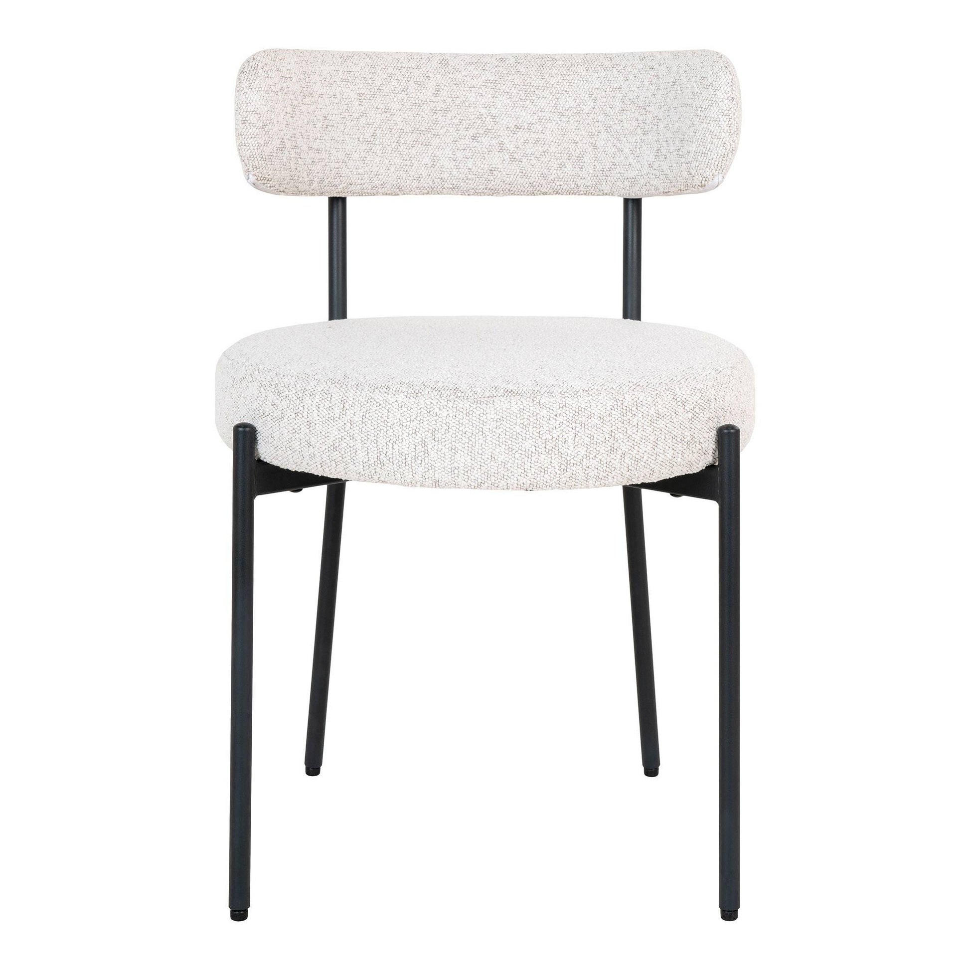 Scaun de dining din material bouclé, alb, picioare negre