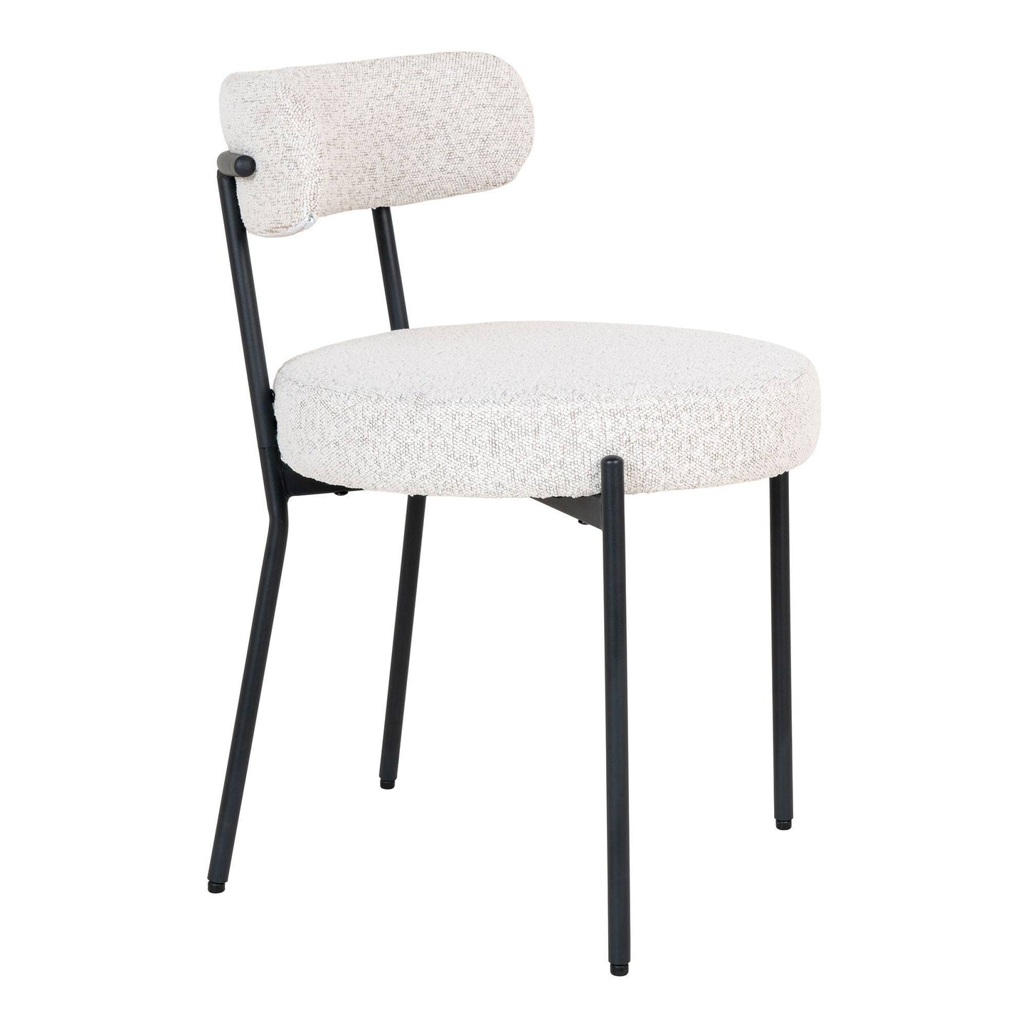 Scaun de dining din material bouclé, alb, picioare negre