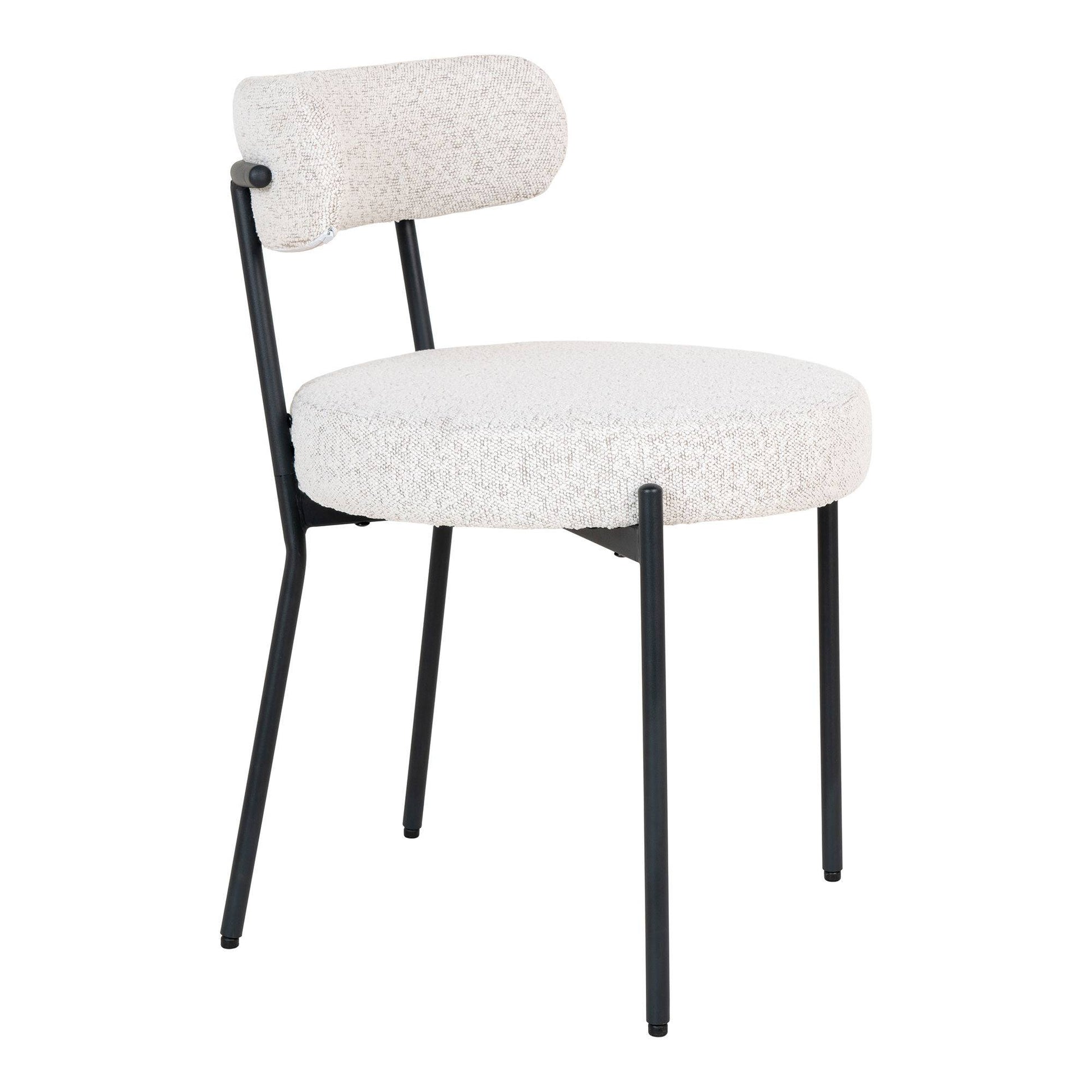 Scaun de dining din material bouclé, alb, picioare negre