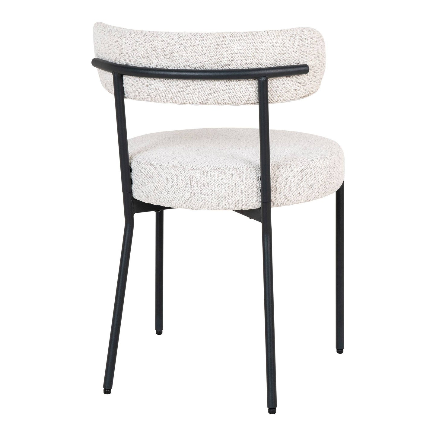 Scaun de dining din material bouclé, alb, picioare negre