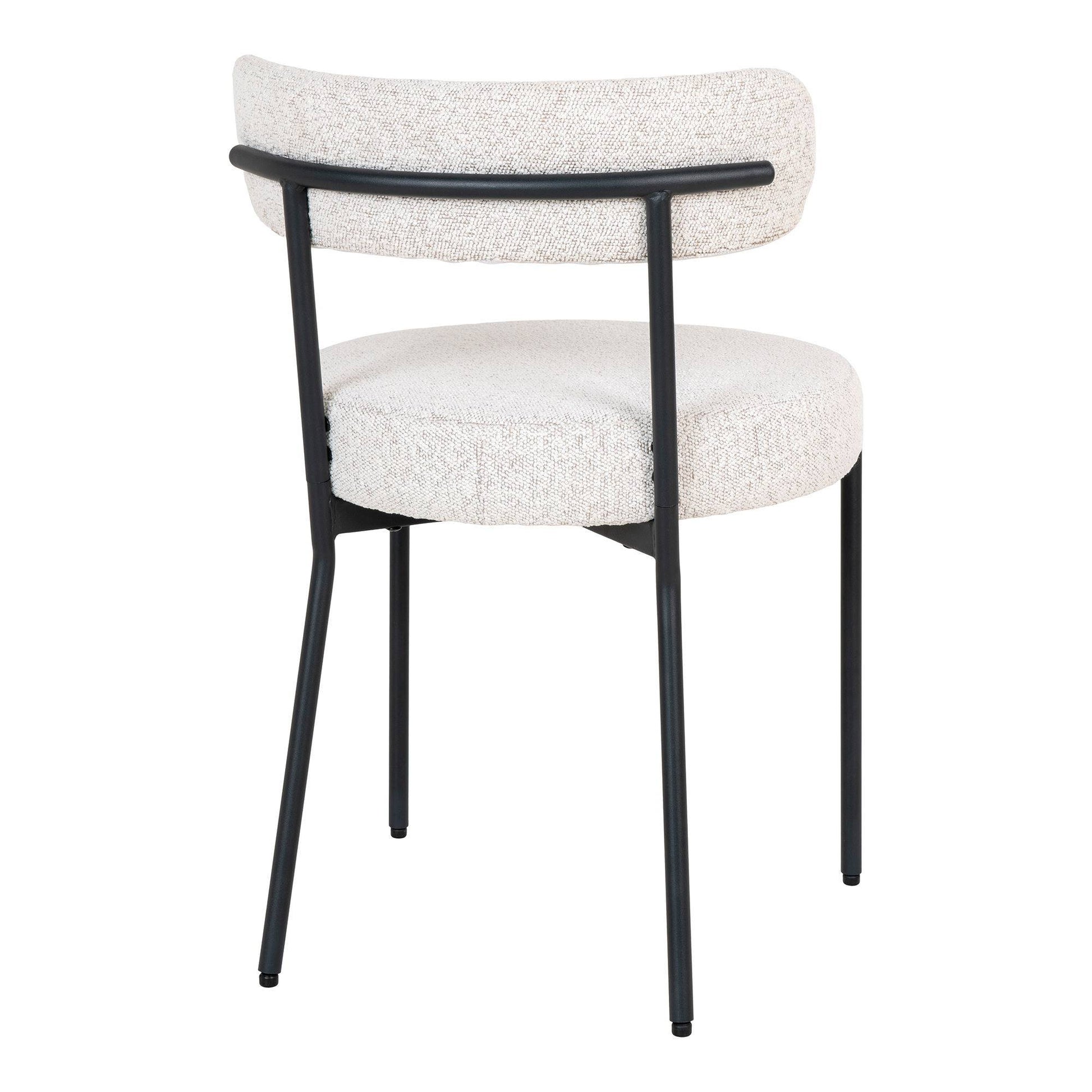 Scaun de dining din material bouclé, alb, picioare negre