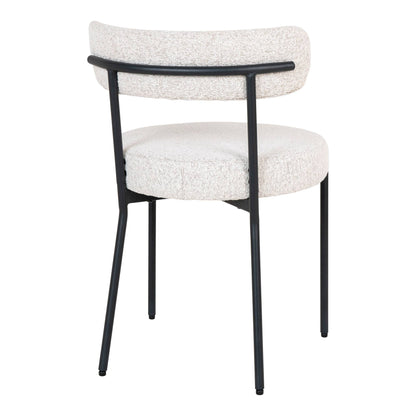 Scaun de dining din material bouclé, alb, picioare negre