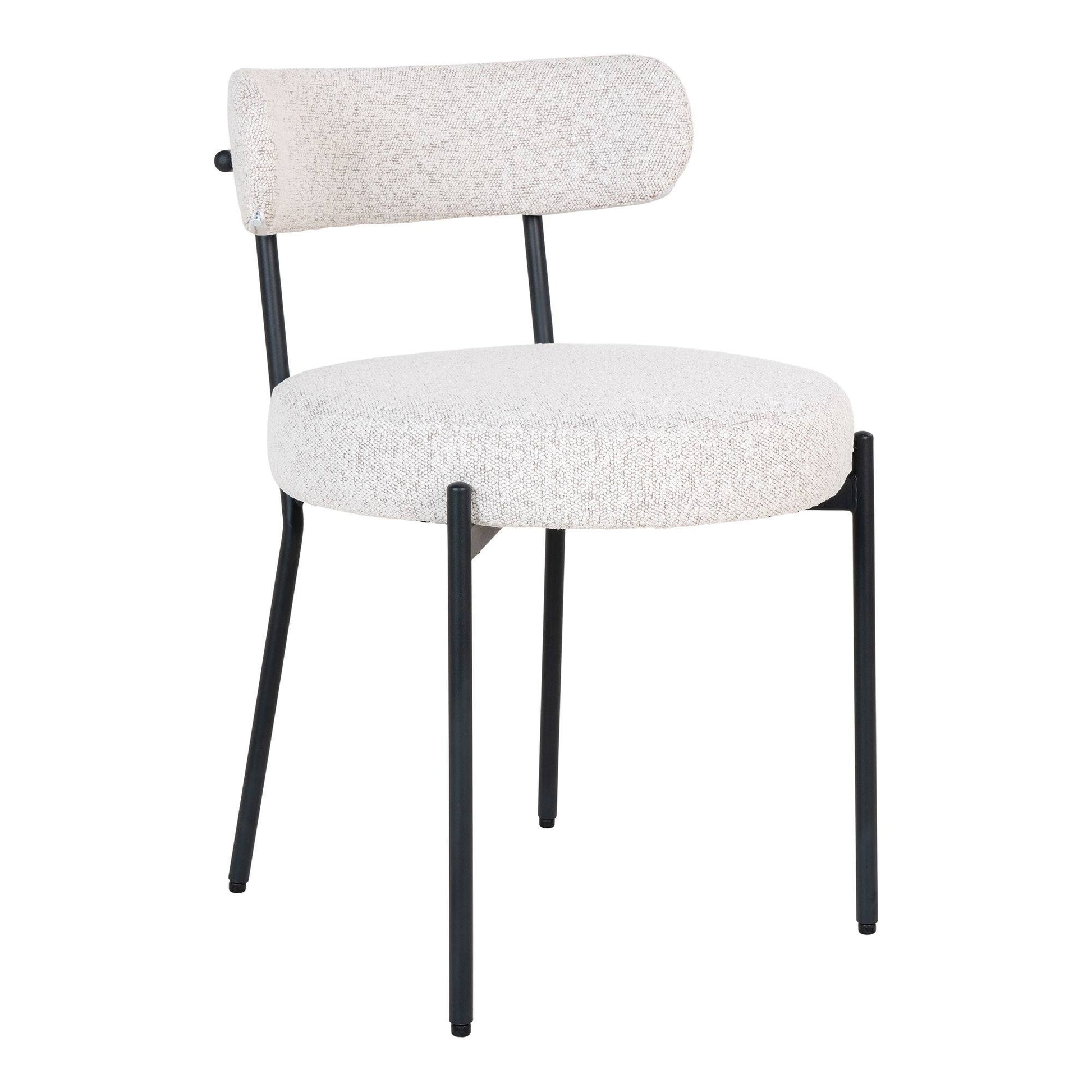 Scaun de dining din material bouclé, alb, picioare negre