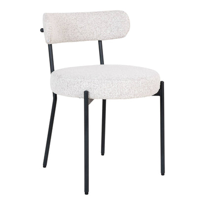 Scaun de dining din material bouclé, alb, picioare negre