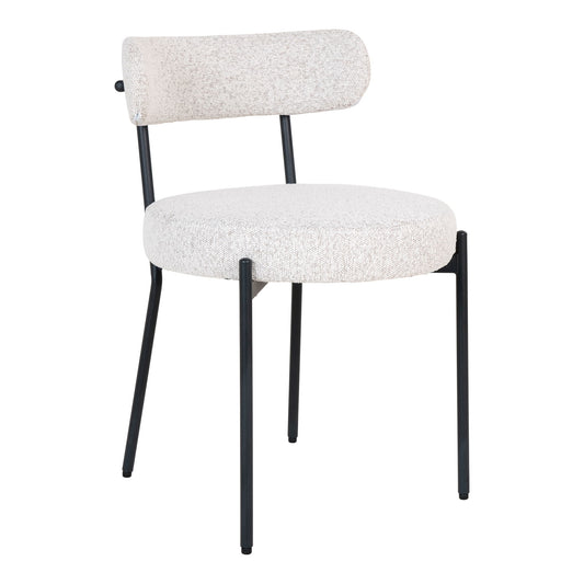 Scaun de dining din material bouclé, alb, picioare negre