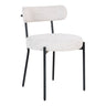 Scaun de dining Badalona din material bouclé alb, cu picioare negre