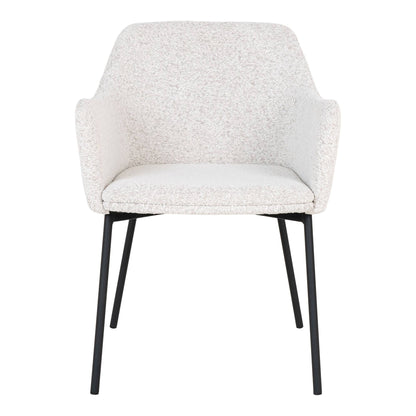 Scaun de dining din material bouclé, alb, picioare negre