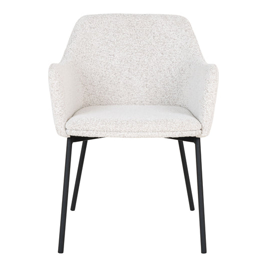 Scaun de dining din material bouclé, alb, picioare negre