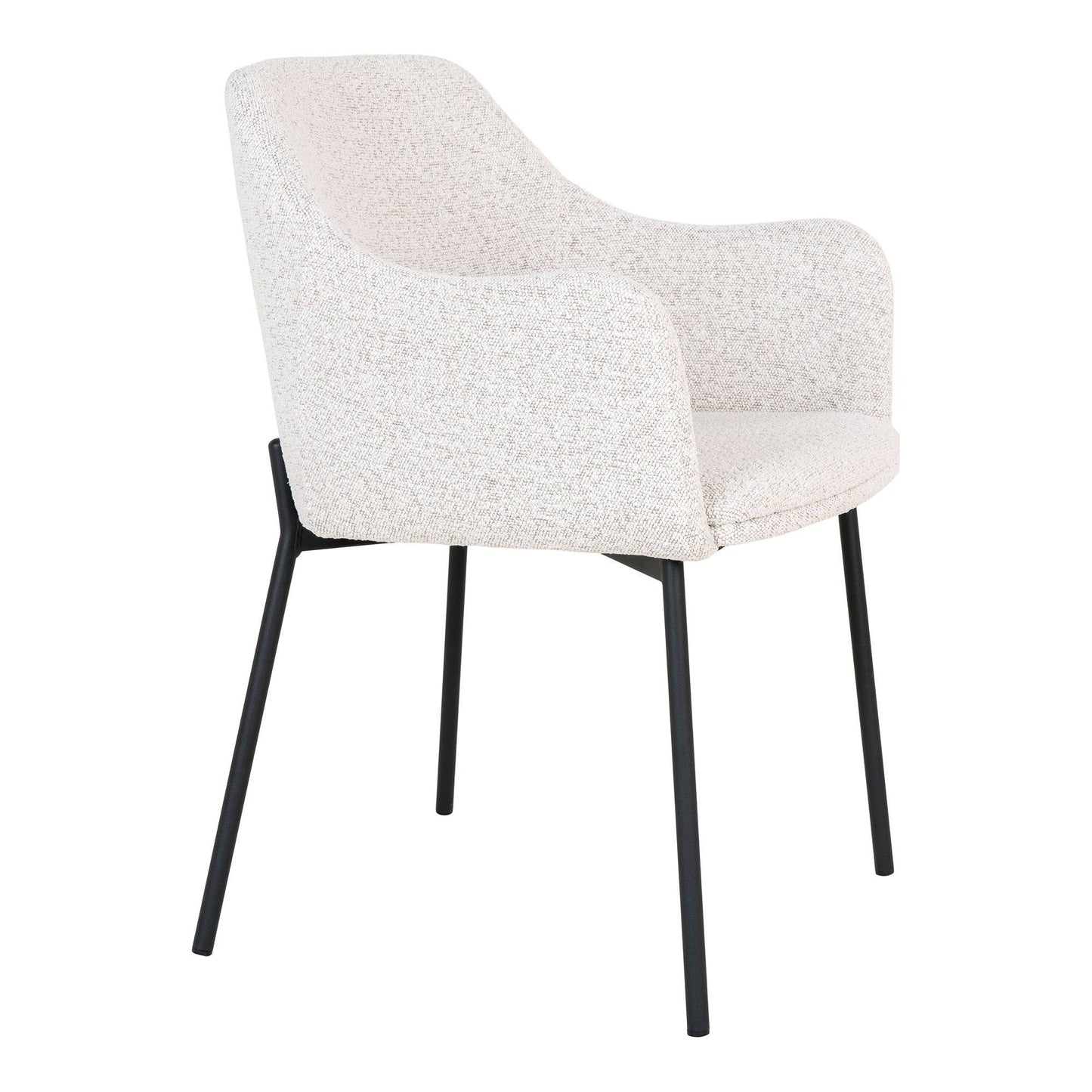 Scaun de dining din material bouclé, alb, picioare negre