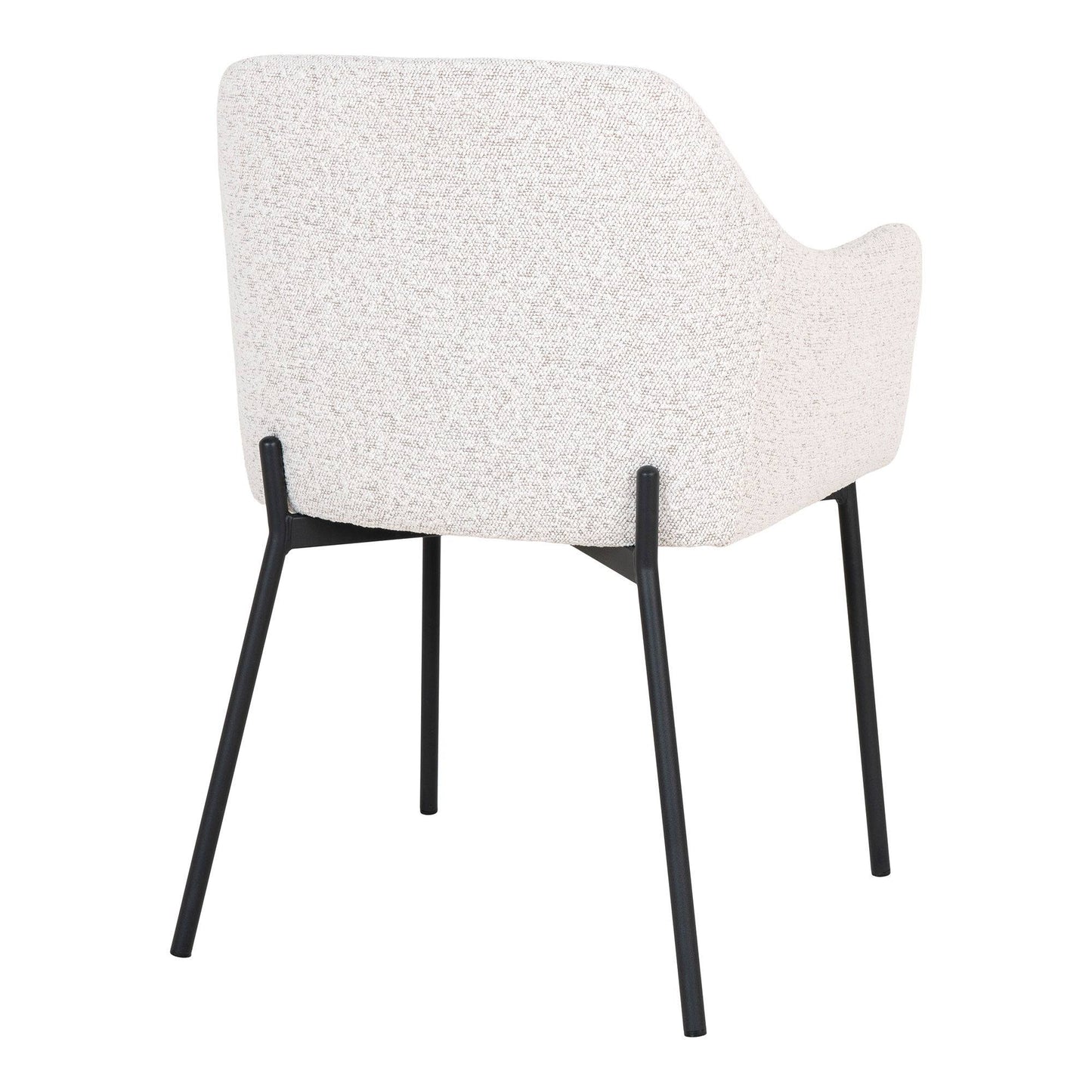 Scaun de dining din material bouclé, alb, picioare negre