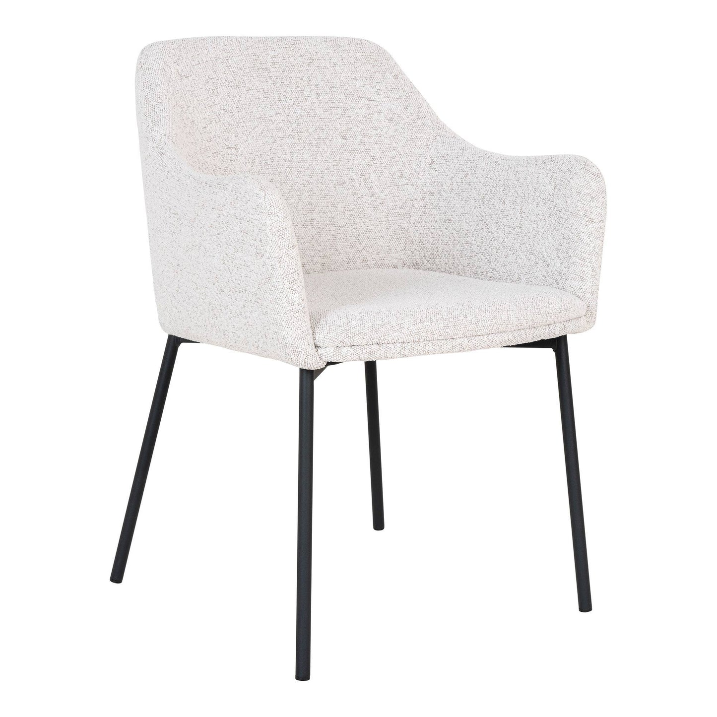 Scaun de dining din material bouclé, alb, picioare negre