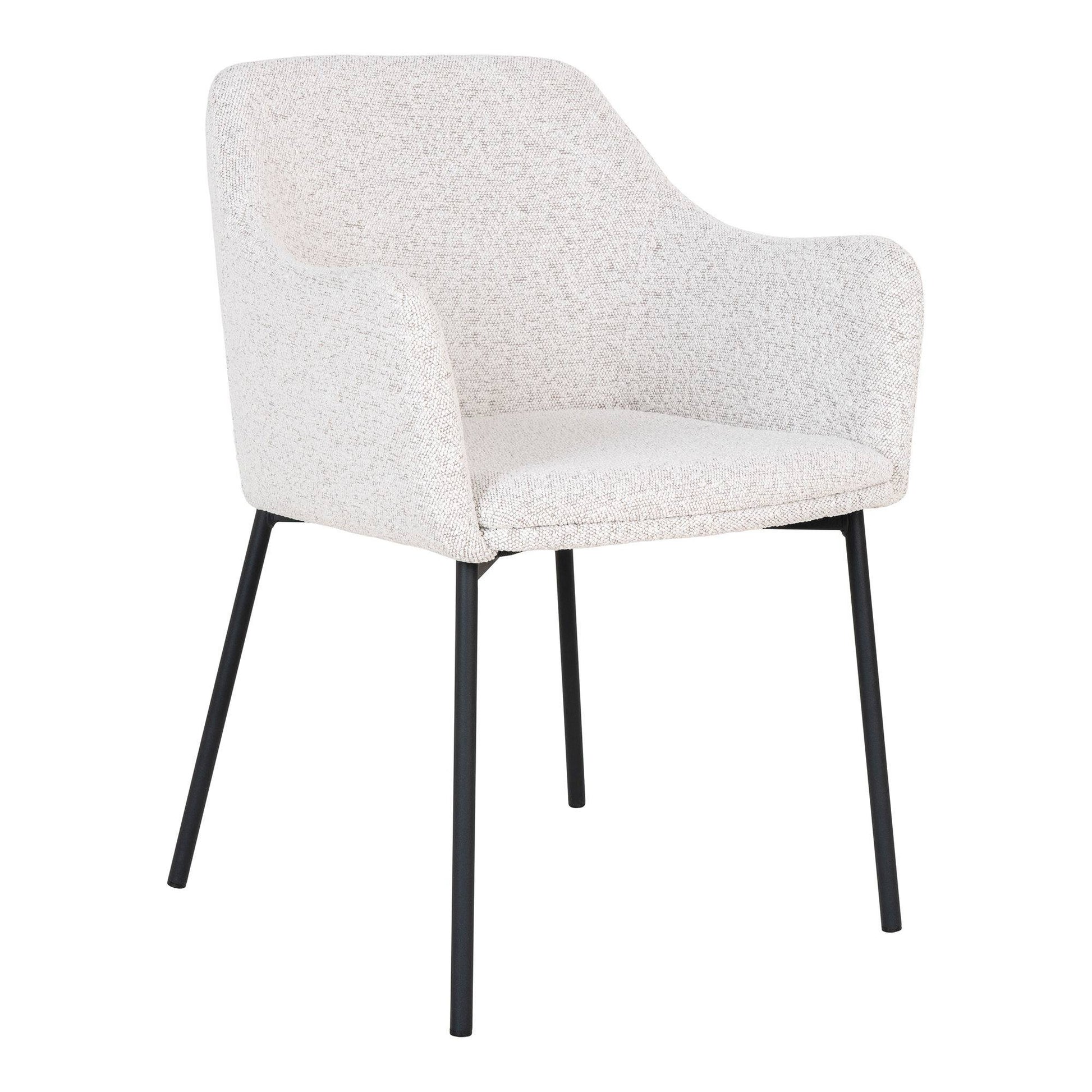 Scaun de dining din material bouclé, alb, picioare negre