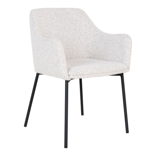 Scaun de dining din material bouclé, alb, picioare negre