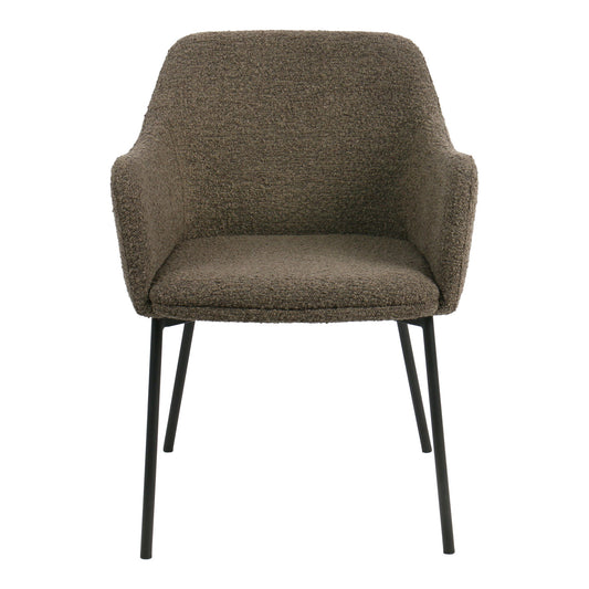 Scaun de dining din material bouclé, maro, picioare negre