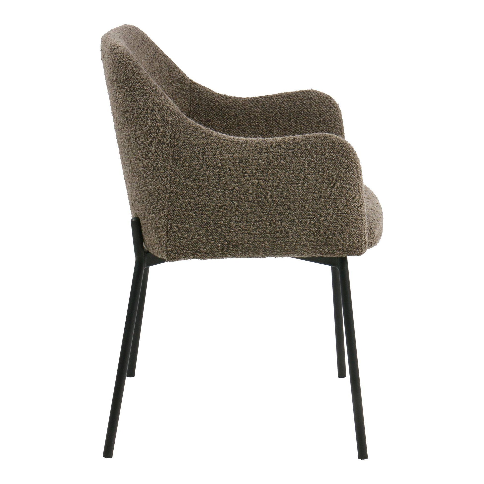 Scaun de dining din material bouclé, maro, picioare negre
