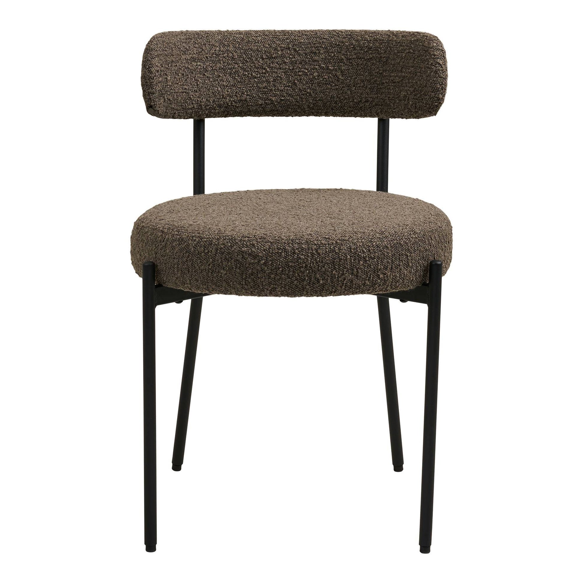 Scaun de dining din material bouclé, maro, picioare negre