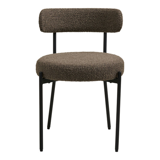 Scaun de dining din material bouclé, maro, picioare negre