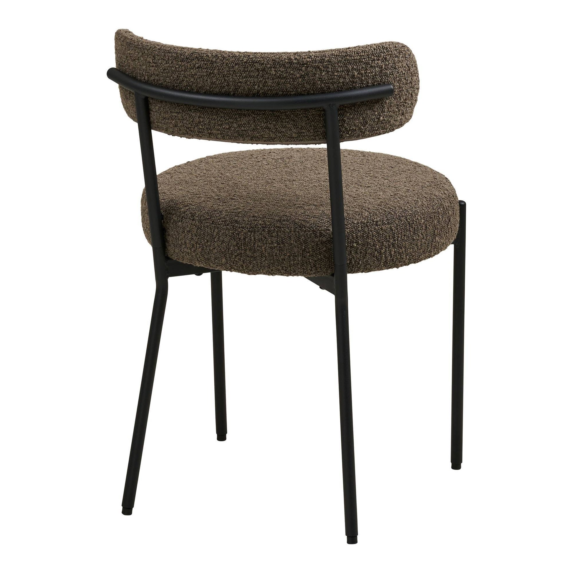 Scaun de dining din material bouclé, maro, picioare negre