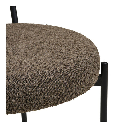 Scaun de dining din material bouclé, maro, picioare negre, detaliu
