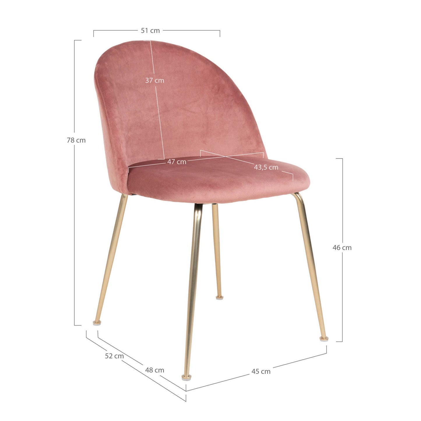Scaun de dining din catifea, roz, cu picioare cu aspect de alama