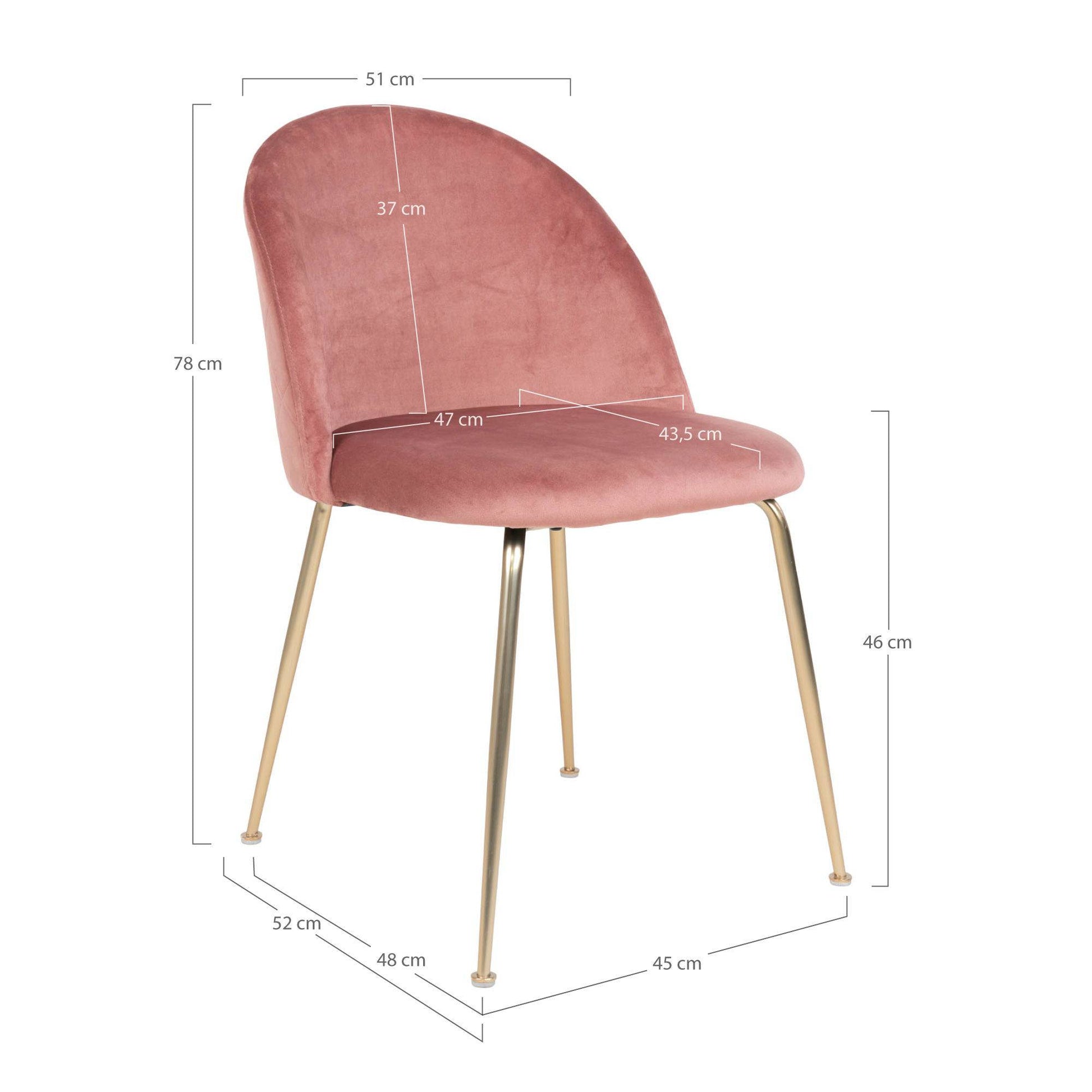 Scaun de dining din catifea, roz, cu picioare cu aspect de alama