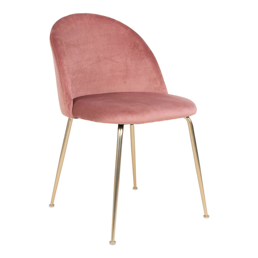 Scaun de dining din catifea, roz, cu picioare cu aspect de alama