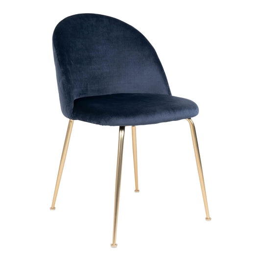 Scaun de dining din catifea, albastru, picioare cu aspect alama