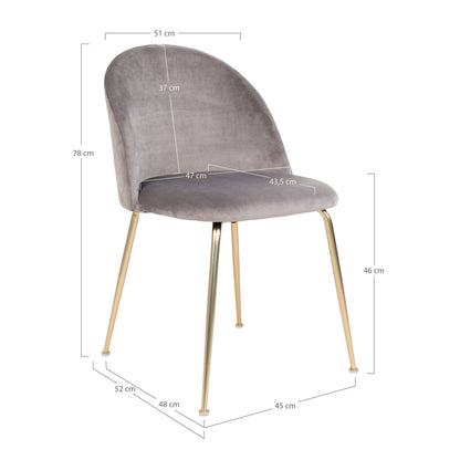 Scaun de dining din catifea, gri, picioare cu aspect alama