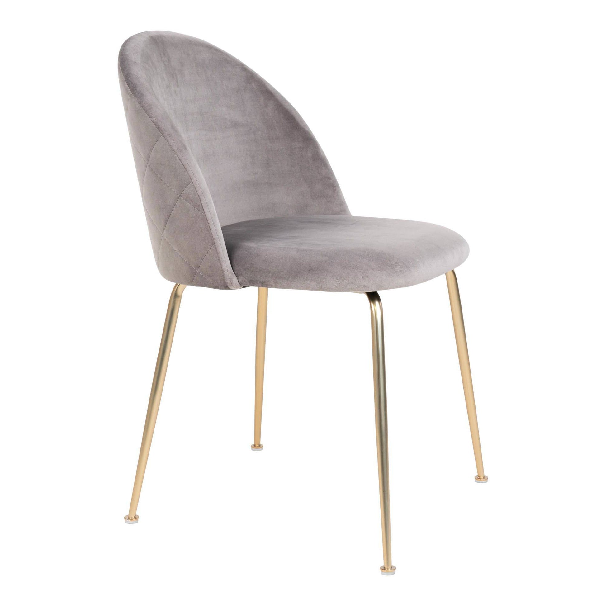 Scaun de dining din catifea, gri, picioare cu aspect alama