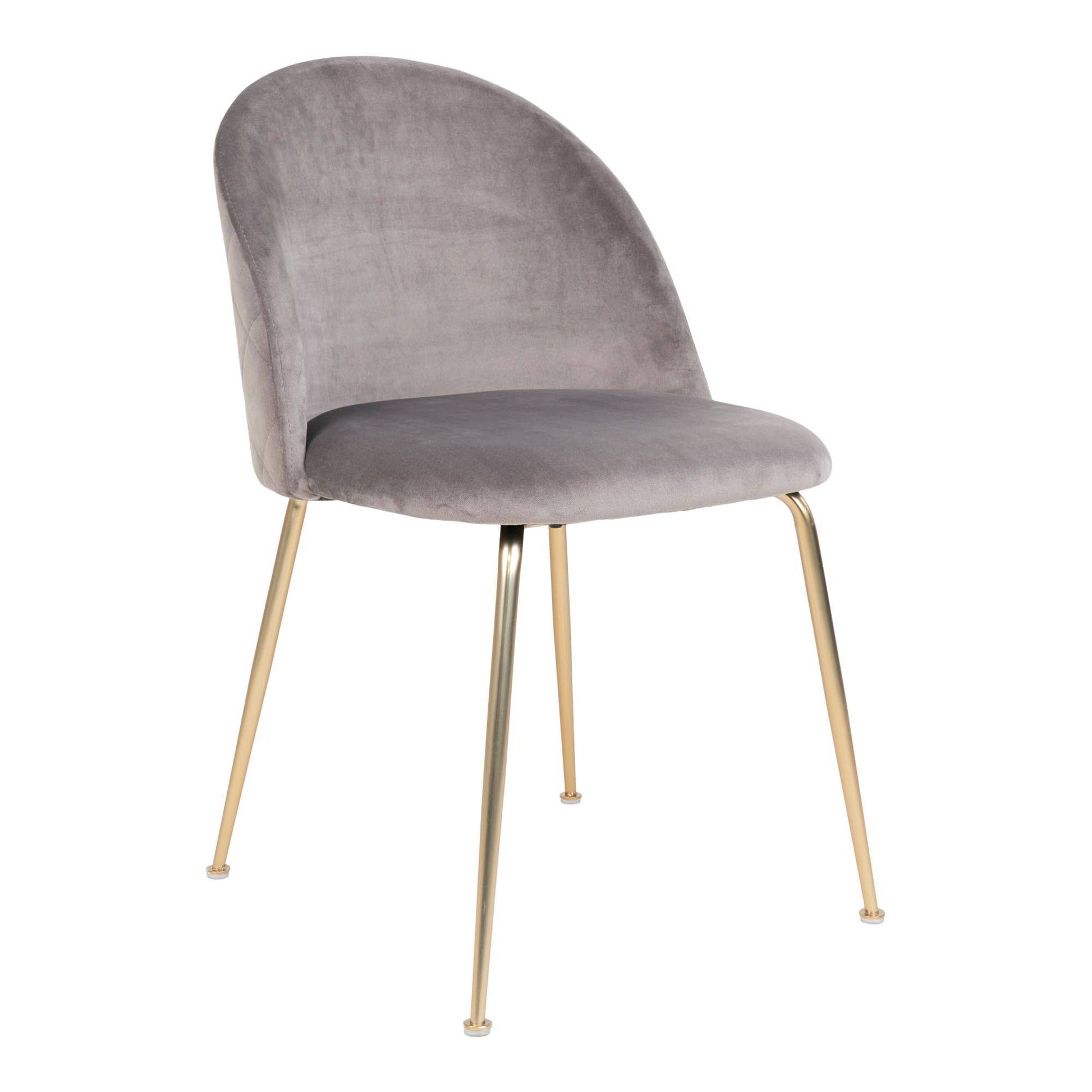 Scaun de dining din catifea, gri, picioare cu aspect alama