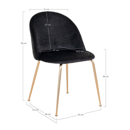 Scaun de dining din catifea, negru, cu picioare cu aspect alama