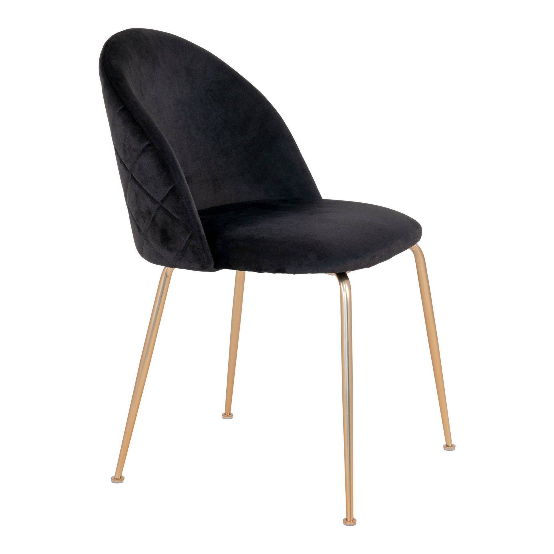 Scaun de dining din catifea, negru, cu picioare cu aspect alama