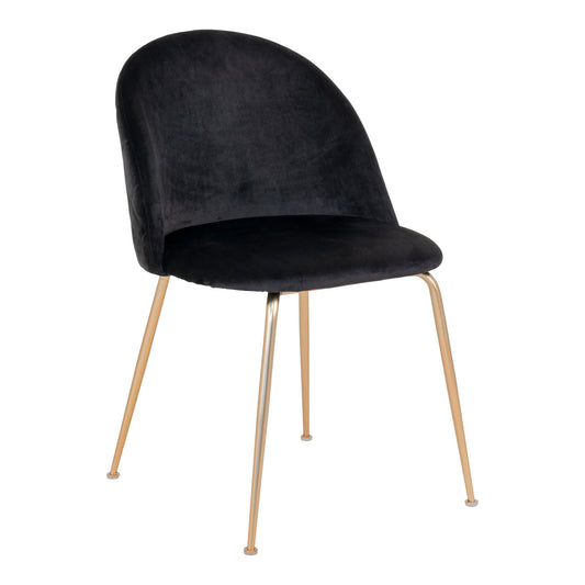 Scaun de dining din catifea, negru, cu picioare cu aspect alama