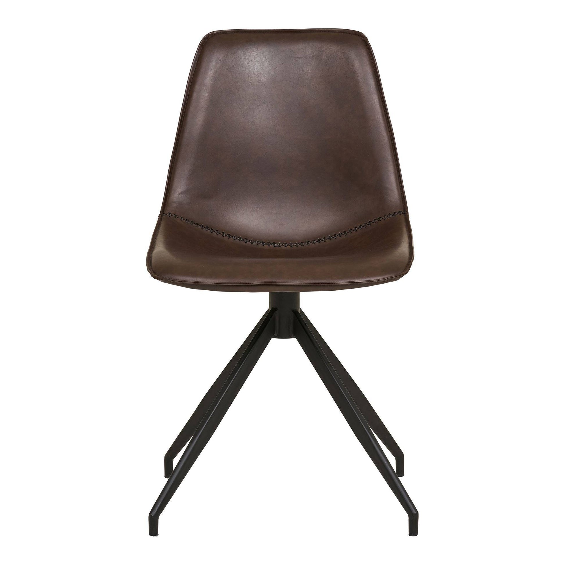 Scaun de dining rotativ din piele PU, maro inchis, picioare negre