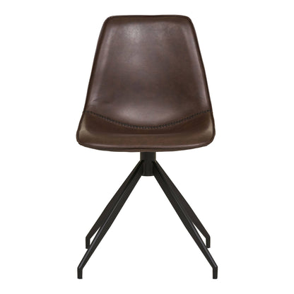 Scaun de dining rotativ din piele PU, maro inchis, picioare negre