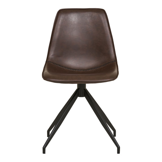 Scaun de dining rotativ din piele PU, maro inchis, picioare negre