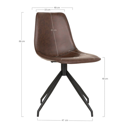 Scaun de dining rotativ din piele PU, maro inchis, picioare negre